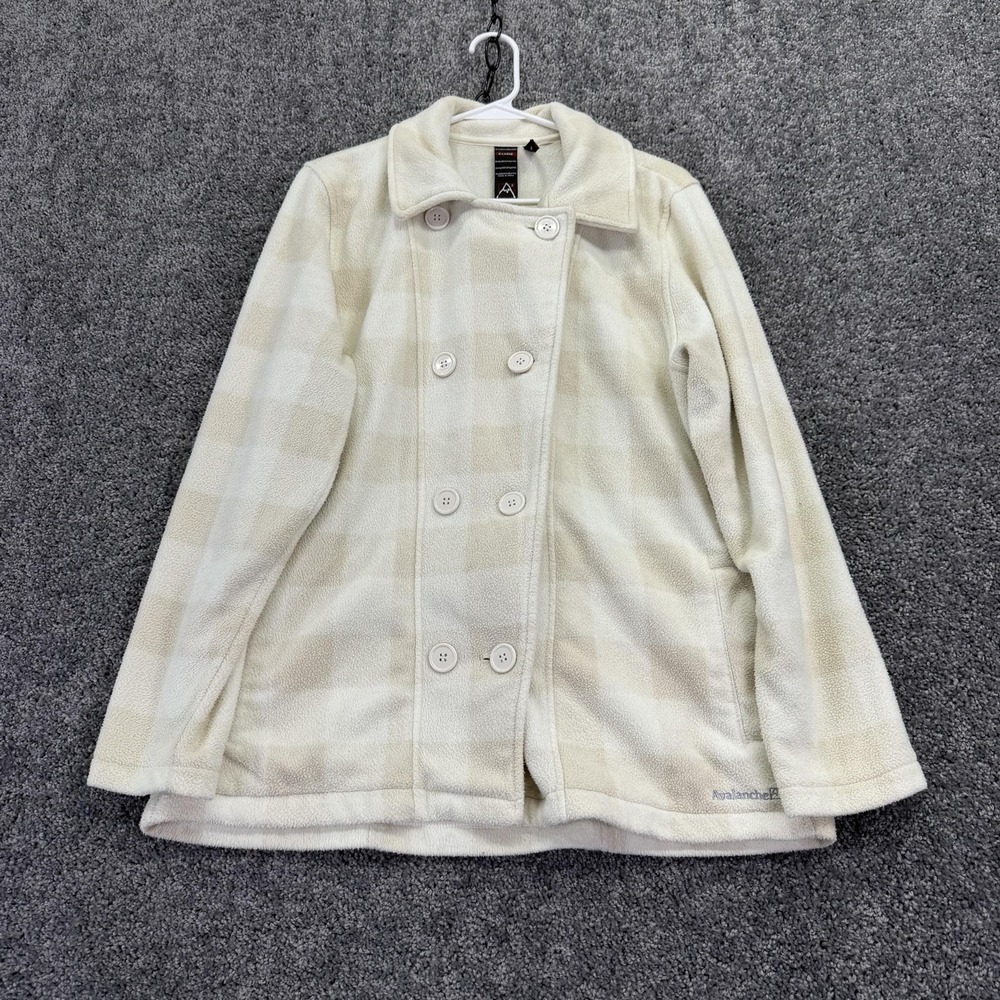 Avalanche Pea Coat Womens XL Beige Plaid Fleece Double Breasted Thermal Warm